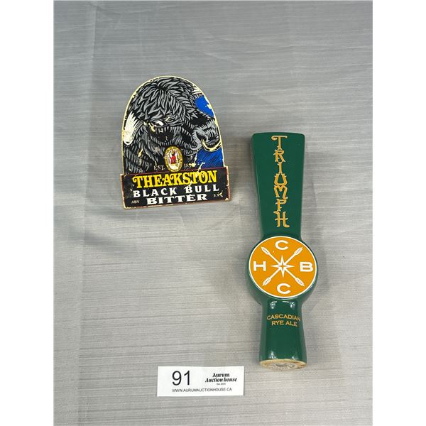 Triumph Ale and Black Bull Bitter Tap Handle and Tap Handle Topper 5" and 9" Long
