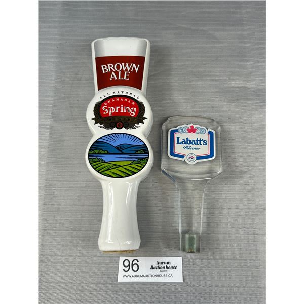 Okanagan Spring Brown Ake and Labatt Blue Beer Tap Handles 6" and 10" Long
