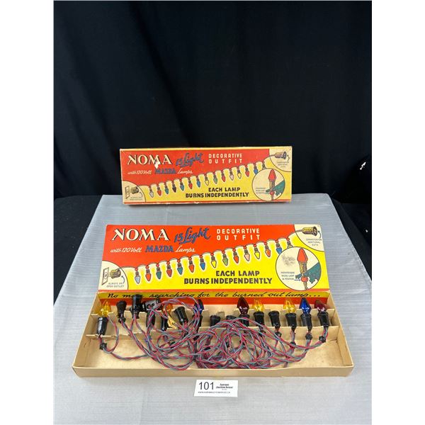 1930s Noma Mazda Christmas Lights Set Great Graphics Inside Lift Up Store Display