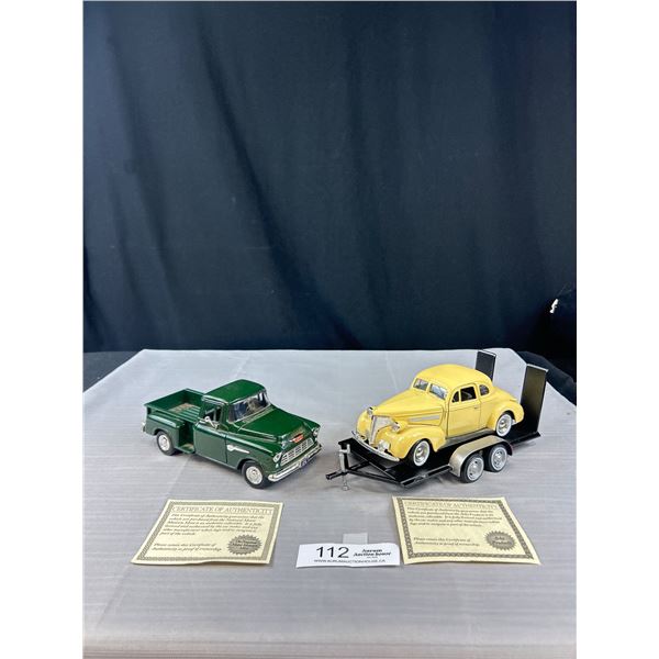 1955 Chev Truck and 1939 Chev Car w/ Trailer All 1/24 Scale National Motor Museum Mint