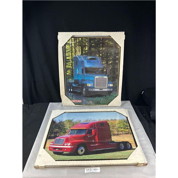 2 Vintage Freightliner Semi Truck Pictures Each Approx 16" x 20"