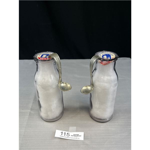 2 Antique Amethyst Milk Bottle of Cream Spoons Each Approx 8" Talk