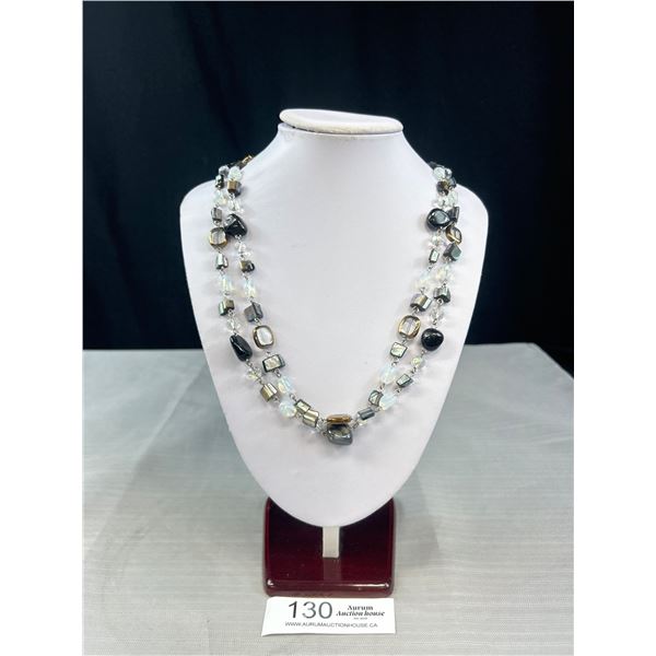 Extra Length Various Glass Beads Including Opalesque Glass Beads Necklace