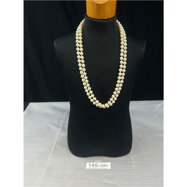 Beautiful Double Strand White Pearls Hand Knotted Necklace w/ Original Clasp, Might Be Vintage