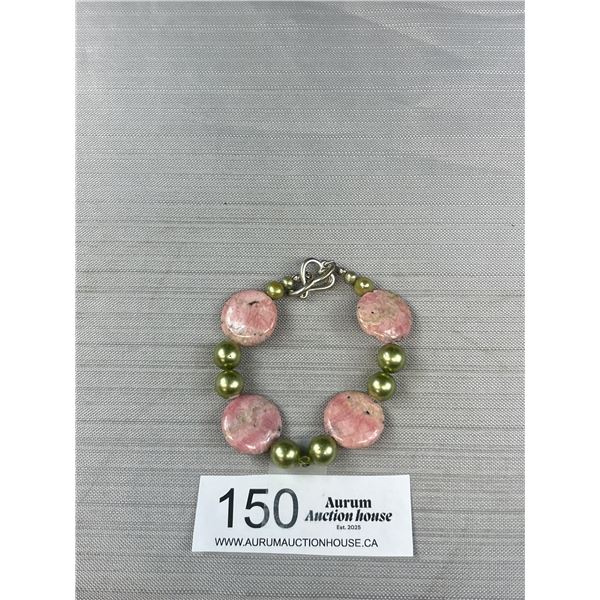 Grey Pearls + Rhodonite Disks Stones Bracelets