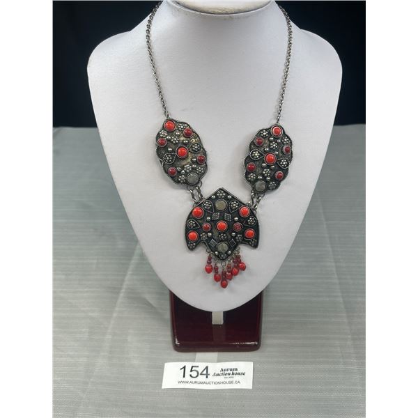 Vintage Silver w/ Genuine Stone Necklace