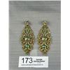 Image 1 : Gorgeous Pair of Gold Plated Green Rhinestones Dangle Earrings