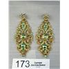 Image 2 : Gorgeous Pair of Gold Plated Green Rhinestones Dangle Earrings