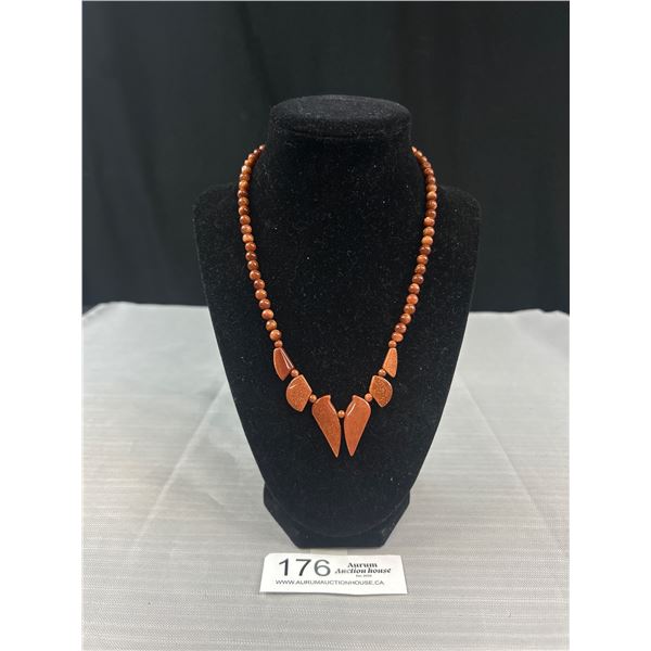 Genuine Gold Stones Beads and Hand Carved Gold Stone Links Choker Necklace