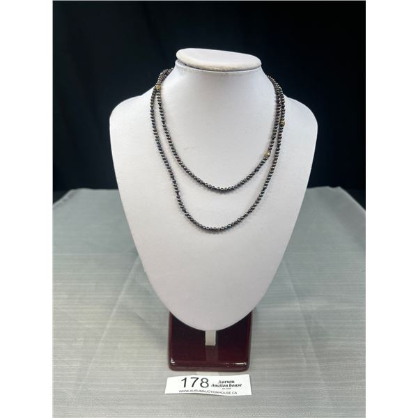 Extra Length Genuine Dark Blue Pearls Necklace