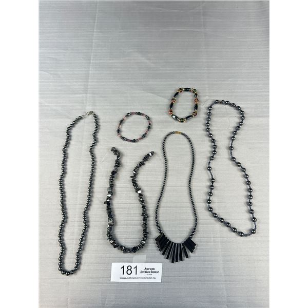 4 Black Alaskan Diamond Hemetite Beads Necklaces + 2 Bracelets