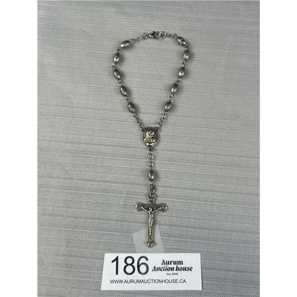 Vintage Silver Beads w/ Crucifix Cross Prayer Bracelet