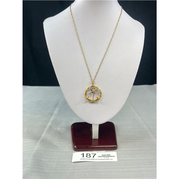 Vintage Gold w/ One Pearl Pendnat w/ Chain Necklace