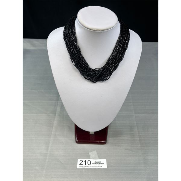 Lovely Vintage Multistrand Black Glass Bead Necklace