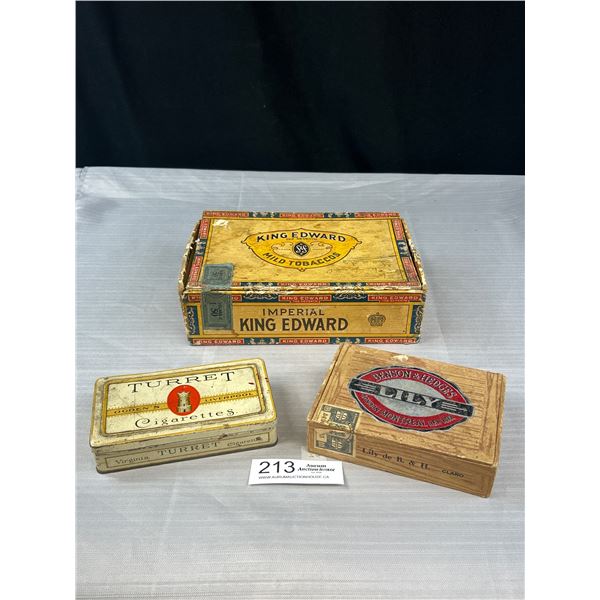 2 Vintage Cigar Boxes + Turret Cigarette Tin