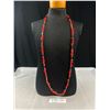 Image 1 : Genuine Branch Dark Red Coral w/ Black Alaskan Diamond Beads Necklace
