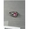 Image 4 : White Gold Plated w/ Pink Stone Ring Marked 18K in Black Ring Box