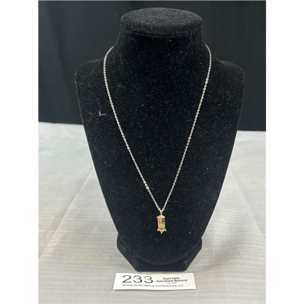 Marked 950 Sterling Silver Chain w/ Genuine Rock Crystal Stone Pendant