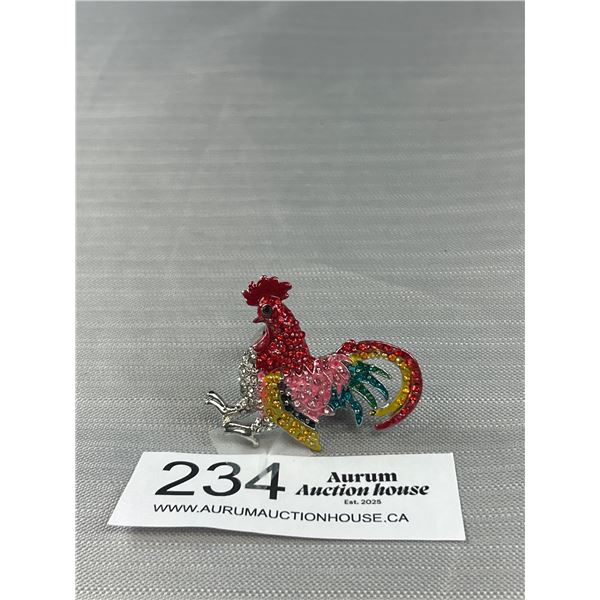 Unusual Silver Plated w/ Rhinestones Rooster Ring