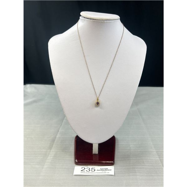 Vintage Gold w/ Amethyst Stone Pendant Necklace Marked 1/20 14K G.F.