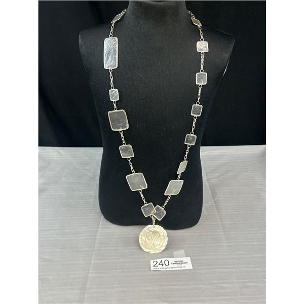 Hand Carved Mother of Pearl Pendant + Links Necklace