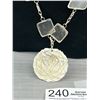 Image 2 : Hand Carved Mother of Pearl Pendant + Links Necklace
