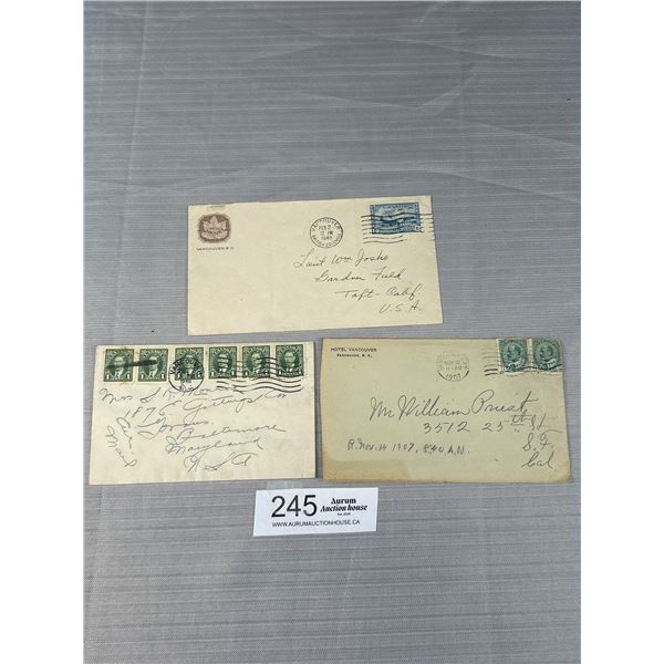 3 Early 1900s Hotel Vancouver Envelopes (1 w/ Letter)