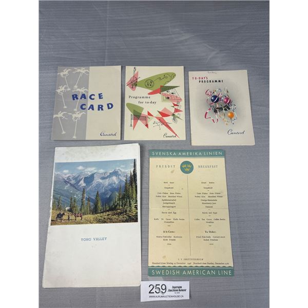1940s + 50s Steamship Menus + Daily Programmes (Gunard etc)