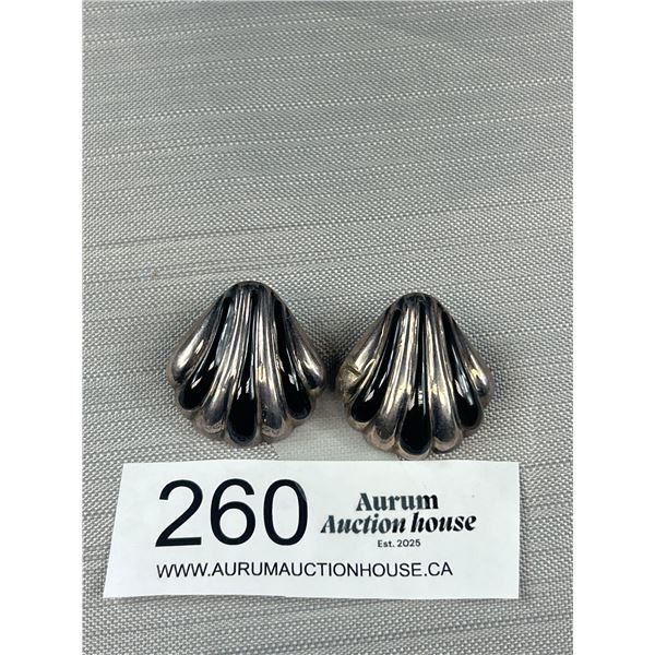 A Good + Large Pair of Enamel + Sterling Earrings