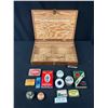 Image 1 : Vintage Wooden Desk Box Filled w/ Small Tins and 2 Tobacco Tins