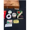 Image 3 : Vintage Wooden Desk Box Filled w/ Small Tins and 2 Tobacco Tins