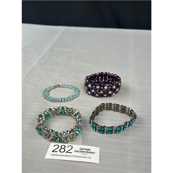 4 Vintage Rhinestones + Crystal Beads Bracelet