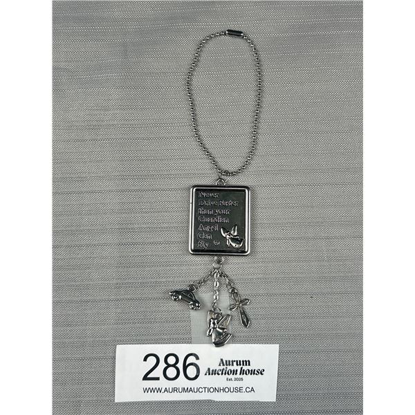 Never Drive Faster Than Your Gaurdian Angel Can Fly Silver Tone Hanger