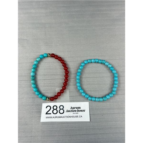 2 Genuine Turqouise Beads + Cornelian Beads w/ Gold Stretch Bracelet