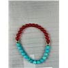 Image 2 : 2 Genuine Turqouise Beads + Cornelian Beads w/ Gold Stretch Bracelet