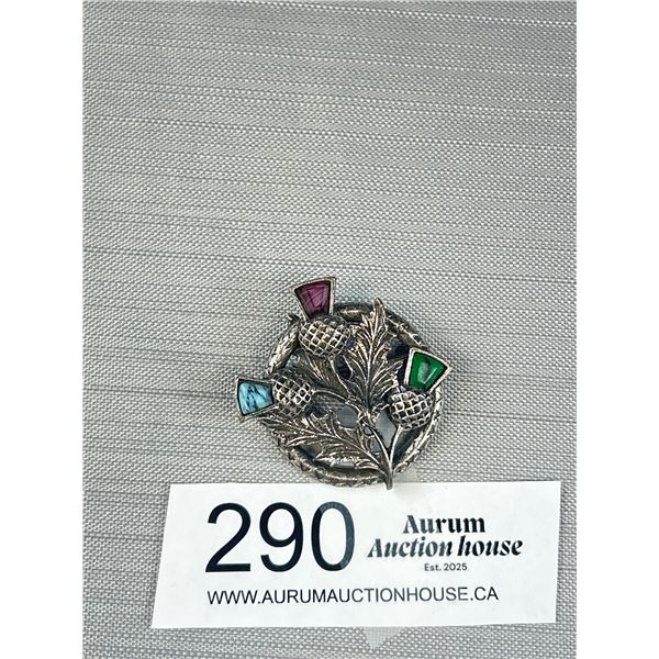Vintage Silver Tone w/ Stones Scottish Kilt Pin/Brooch Marked Miracle