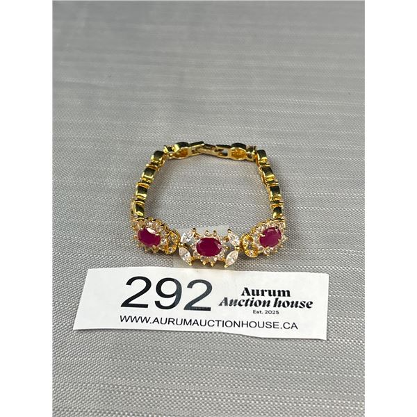 Lovely Gold Plated w/ 3 Ruby Stones Bracelet