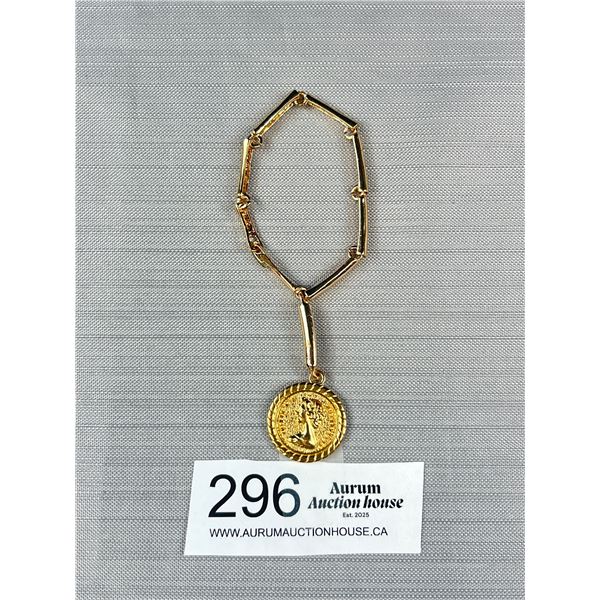 Gold Tone Links w/ Queen Elizabeth Charm Bracelet, Unmarked