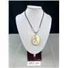 Image 1 : Large Mother of Pearl Silver Framed Pendant w/ Black Cord Necklace