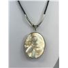 Image 2 : Large Mother of Pearl Silver Framed Pendant w/ Black Cord Necklace