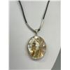 Image 3 : Large Mother of Pearl Silver Framed Pendant w/ Black Cord Necklace