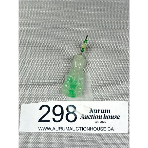 Vintage Green Chinese Jade Hand Carved Buddha Pendant