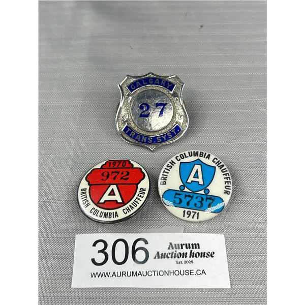 An Old Calgary Transit System Cap Badge + 2 BC Cheuffer Buttons