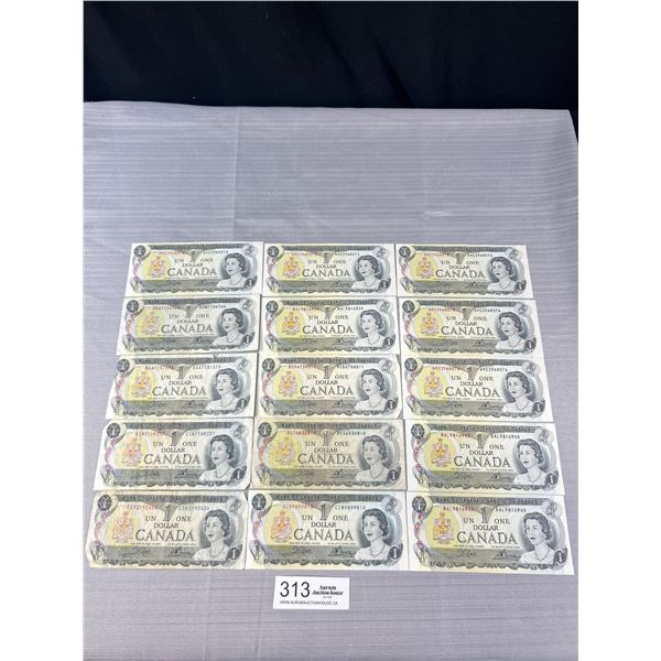 15 Bank of Canada 1973 $1 Banknotes