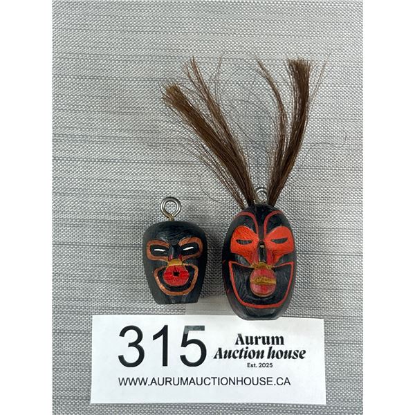 2 West Coast Native Mask Carved Pendants