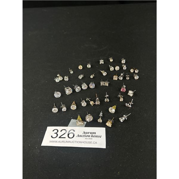 Huge Amount of Single CZ Stones Stud Earings, Some Sterling Silver