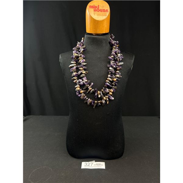 Stunnin Super Length and Heavy Natural Amethyst Stones + Pearls Necklace, One of It Kinds