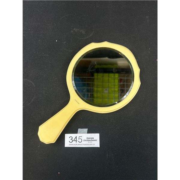 Vintage Signed French Ivory Celluloid Hand Held Mirror