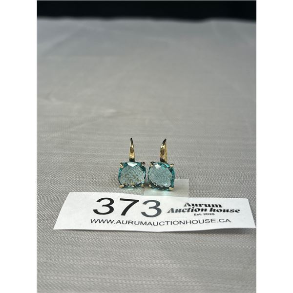 Gold Vermeil 925 Sterling Silver w/ Faceted Blue Stone Pair of Earrings