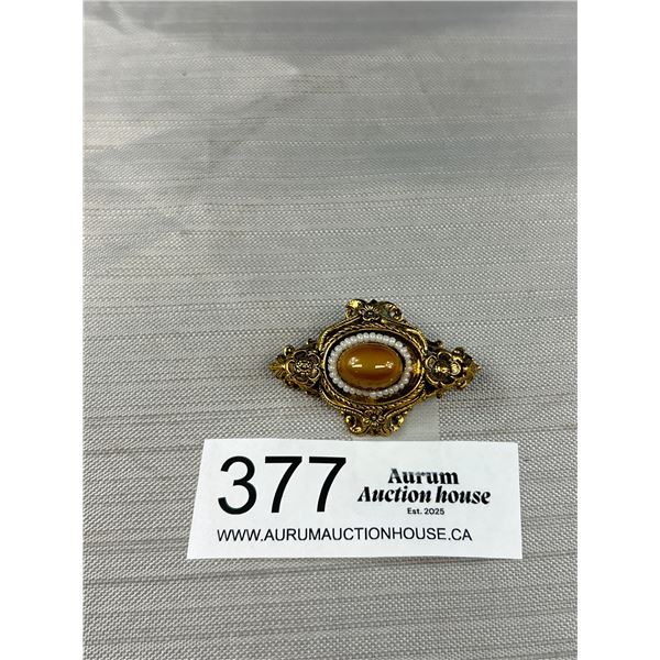 Antique Gold Plated Pearl and Stone Brooch